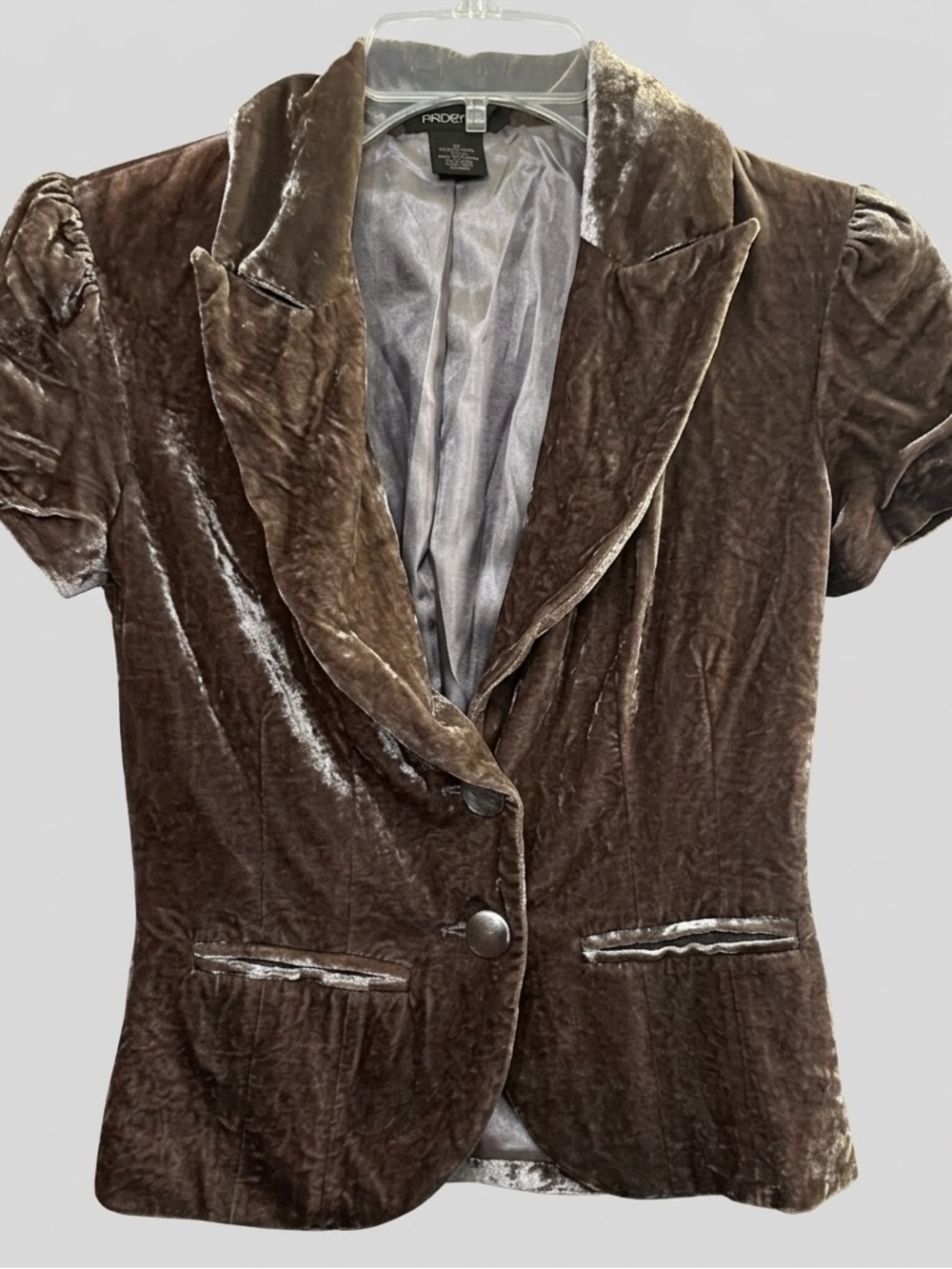 SZ XS ARDEN B CROPPED BRONZE VELOUR SHORT SLEEVE BLAZER Y2K
